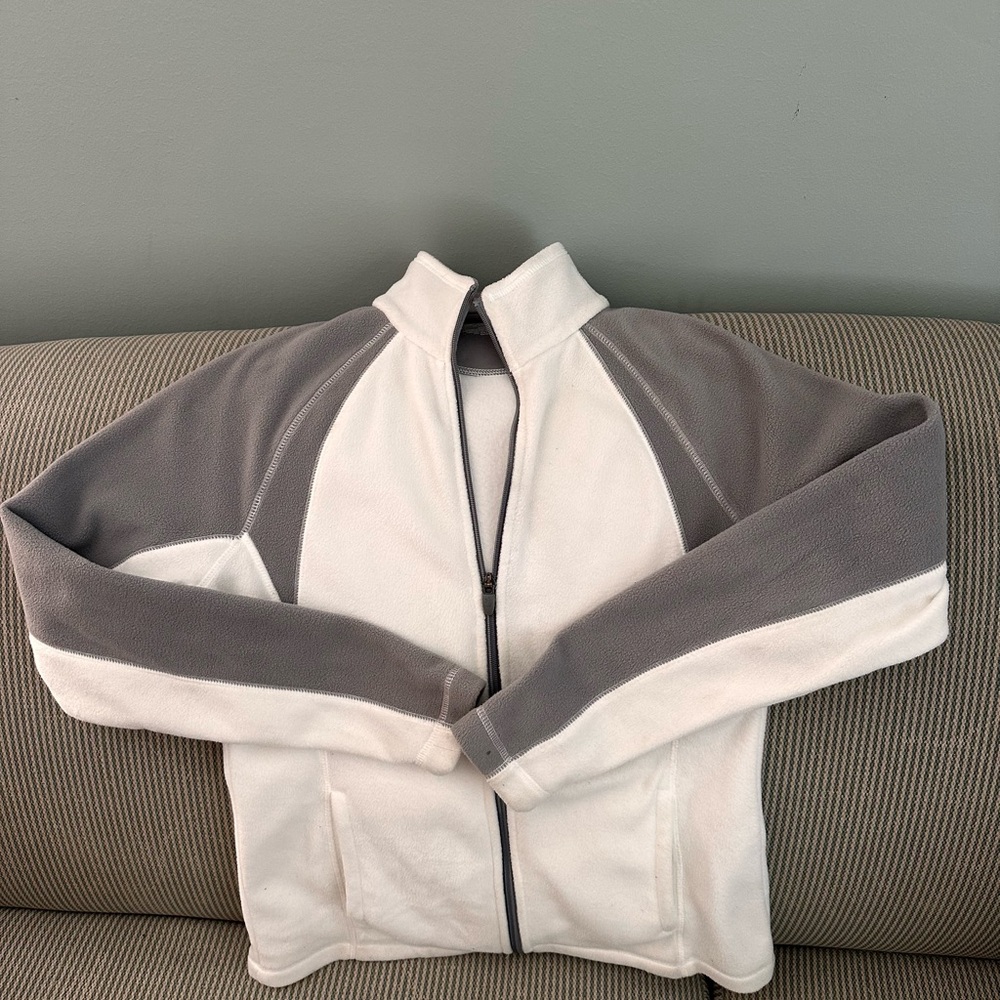Ladies Tek Gear Gray and White Fleece Zip Jacket